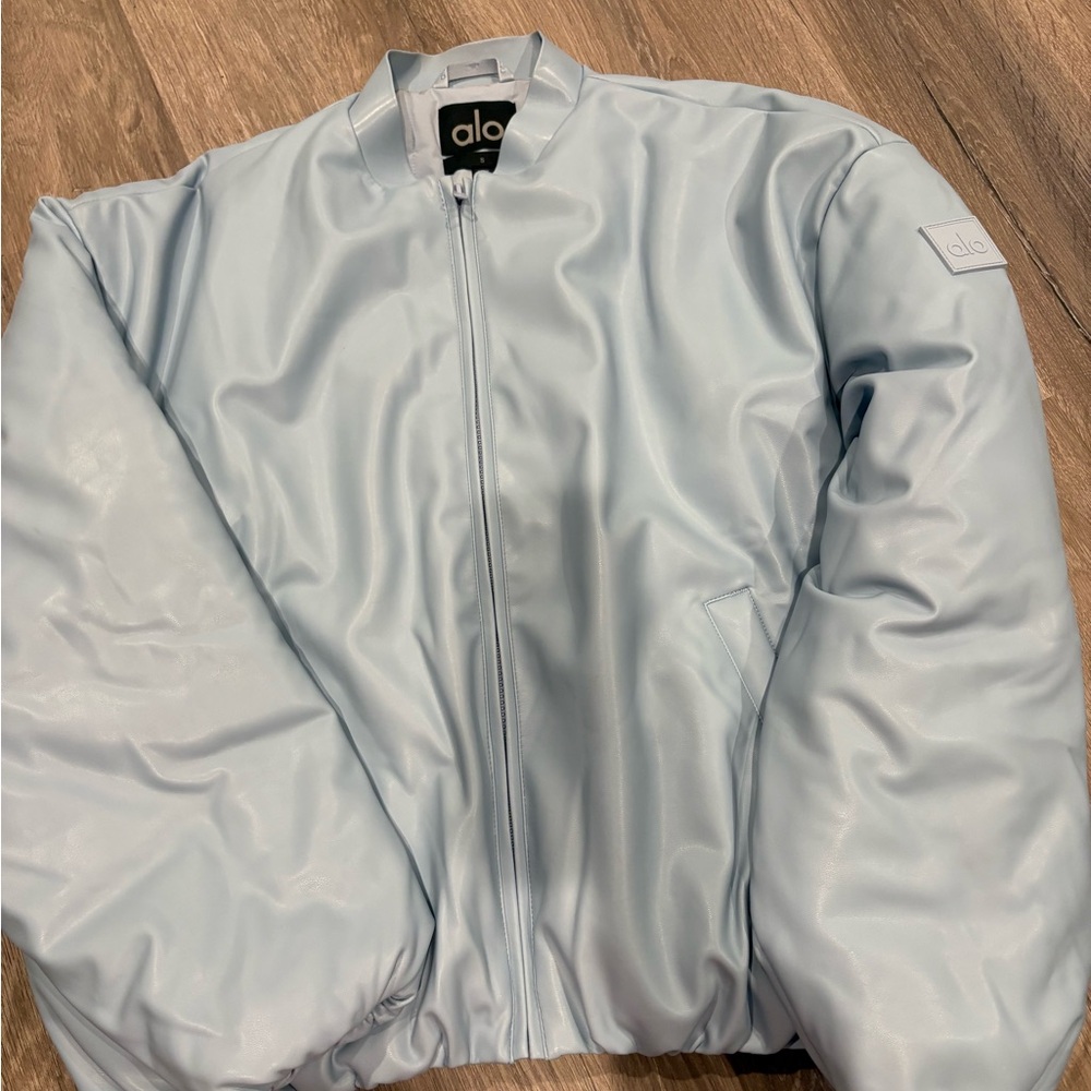 alo celsital blue leather bomber